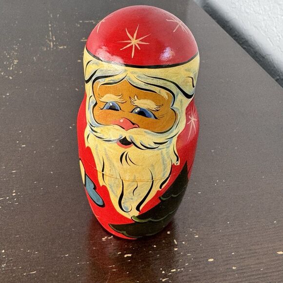 Vintage Hand Painted Nesting Santa Set Of 4 Russian Santa Claus Dolls - Picture 11 of 11